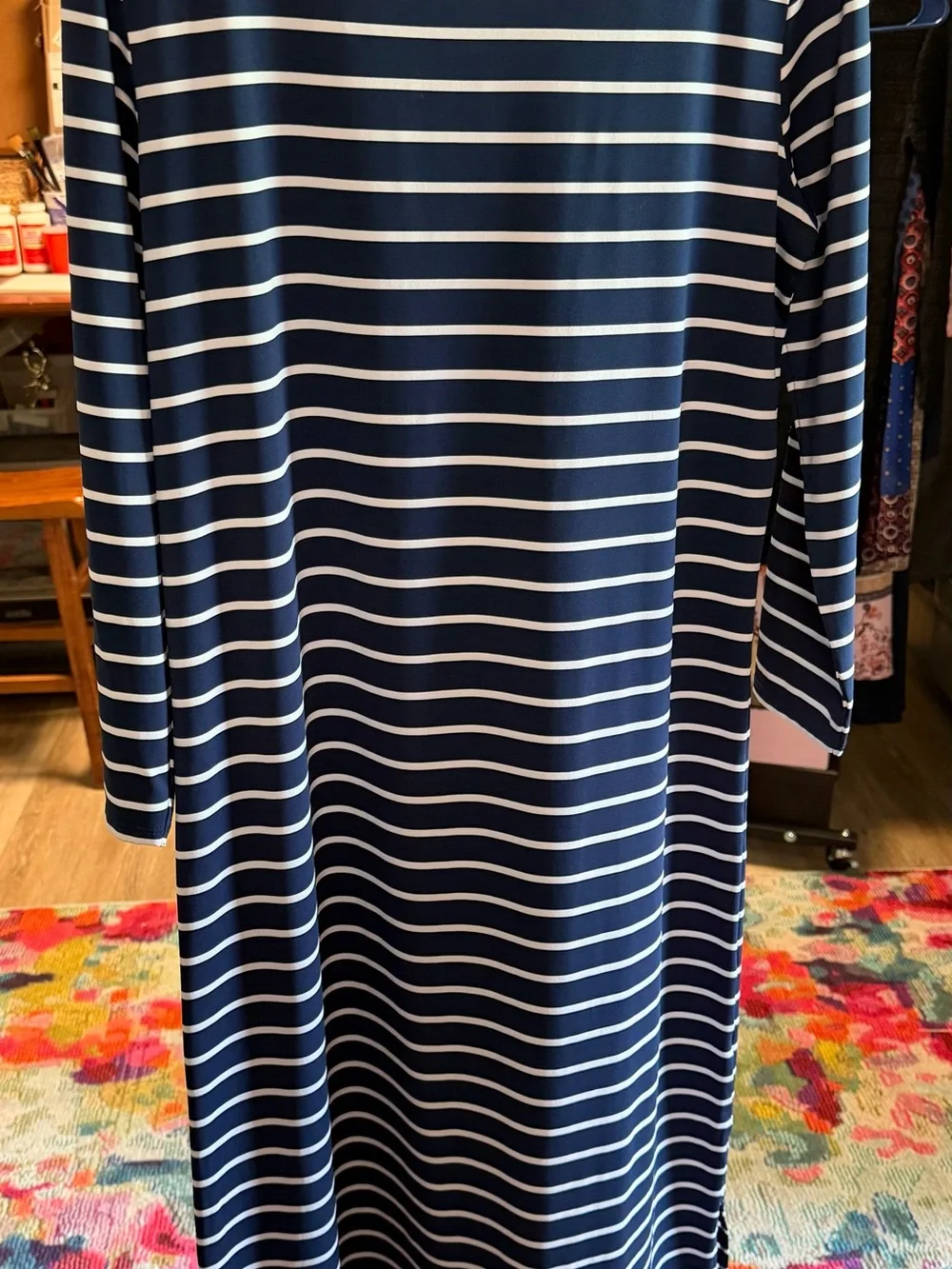 Vineyard Vines Navy and White Striped Long Sleeve Quick Dry Dress - Picture 1 of 3
